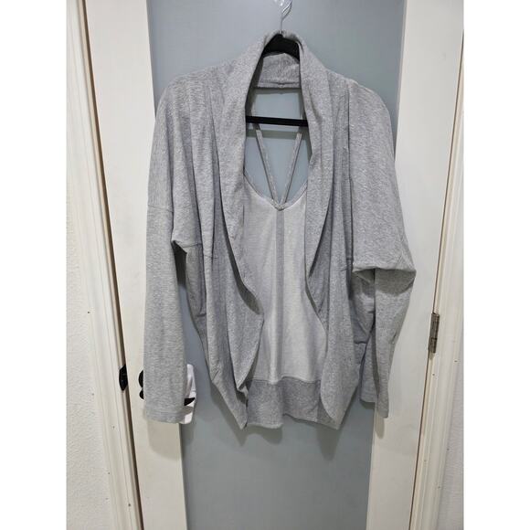 Zella Gray Drape Cardigan Sweater M Open Back Cutout Athleisure Lounge - Picture 1 of 8